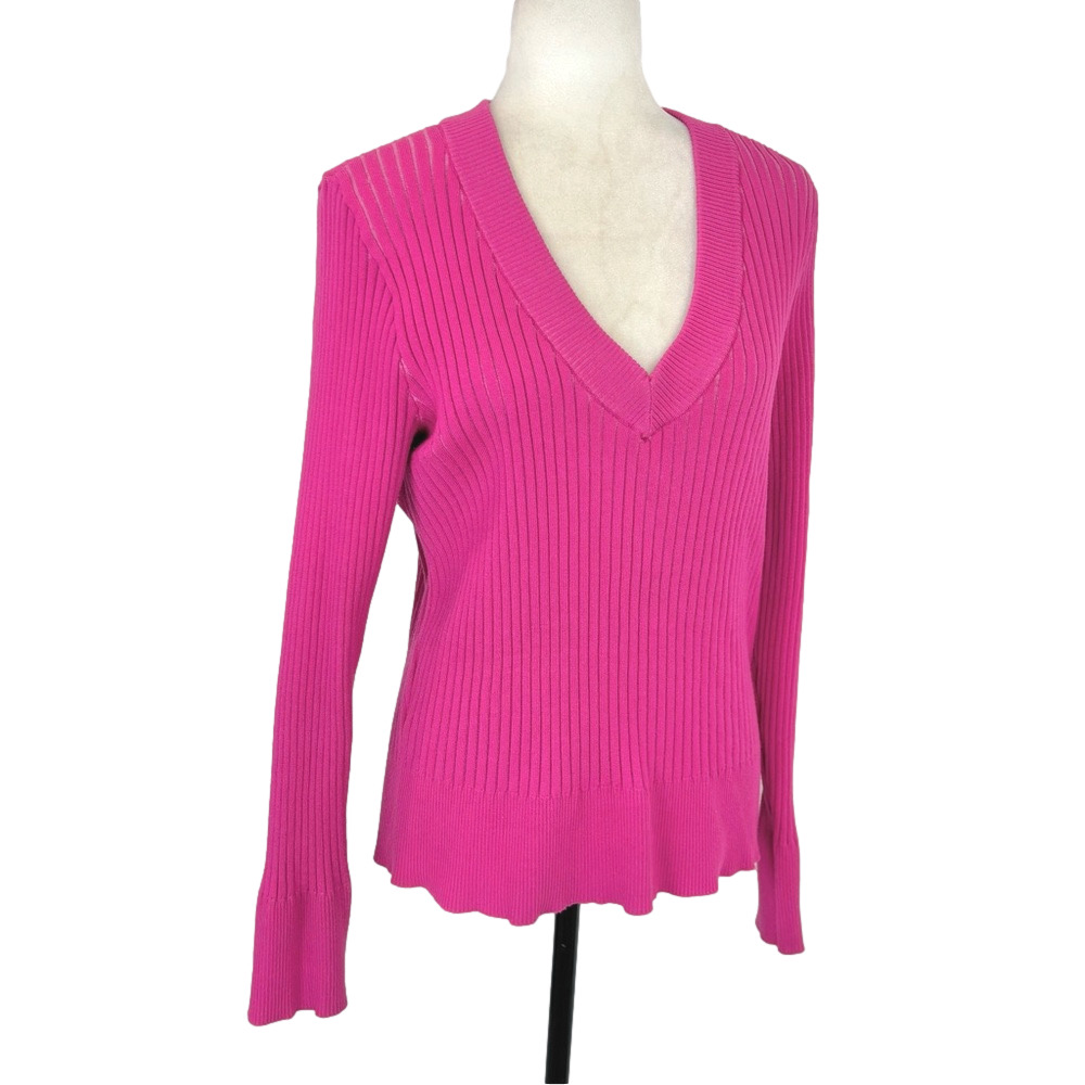 INC fuchsia pink v-neck sweater
